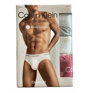 Calvin Klein Mens 3 Pack Cotton Stretch Hip Brief Classic Fit Gray/Burgundy XXL